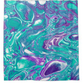 紫とティール(緑がかった色)の大理石の流体アートセル シャワーカーテン (正面)