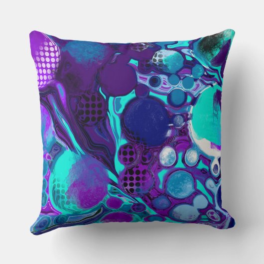 紫とティール(緑がかった色)の抽象芸術デジタルポー絵画ト クッション (裏面)