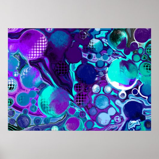 紫とティール（緑がかった色）の抽象芸術デジタルポー絵画ト ポスター (正面)