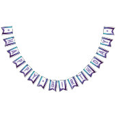 紫とティール（緑がかった色）の水の色ヒトデハッピーバースデー バンティングフラッグ (全)