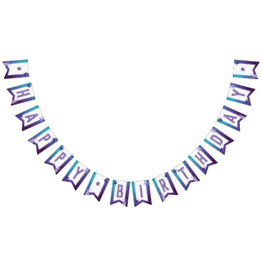 紫とティール(緑がかった色)の水の色ヒトデハッピーバースデー バンティングフラッグ (全)
