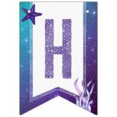 紫とティール(緑がかった色)の水の色ヒトデハッピーバースデー バンティングフラッグ (第2の旗)