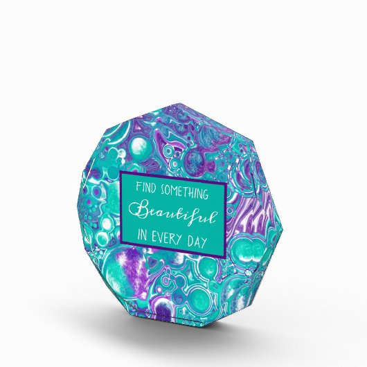 紫とティール（緑がかった色）の流体アートマーブルのような引用文写真 フォトブロック (右)