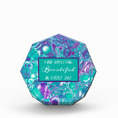 紫とティール（緑がかった色）の流体アートマーブルのような引用文写真 フォトブロック (正面)