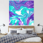 紫とティール（緑がかった色）の流体アートマーブル キャンバスプリント (インサイチュ (寝室))
