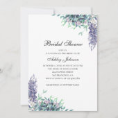 紫とティール（緑がかった色）の花。ブライダルシャワーの招待状 招待状 (正面)
