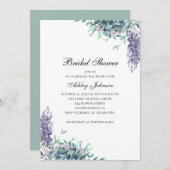 紫とティール（緑がかった色）の花。ブライダルシャワーの招待状 招待状 (正面/裏面)