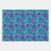 紫とティール（緑がかった色）の花 ラッピングペーパーシート (正面3)