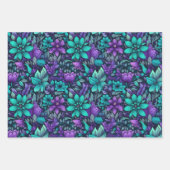 紫とティール（緑がかった色）の花 ラッピングペーパーシート (正面)