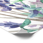 紫とティール（緑がかった色）の花。歓迎結婚サイン ポスター (角)