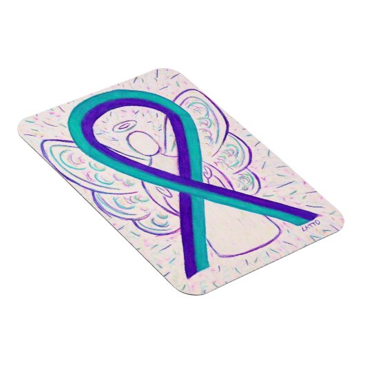 紫とティール（緑がかった色）の認識度リボンエンジェルマグネット マグネット (右側)