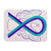 紫とティール(緑がかった色)の認識度リボンエンジェルマグネット マグネット (横)