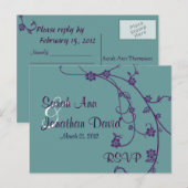 紫とティール(緑がかった色)のRSVP結婚のポストカード インビテーションポストカード (正面/裏面)