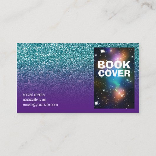 紫とティール（緑がかった色）グラデーショングリッターフォト作家 名刺 (裏面)