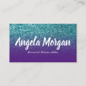 紫とティール(緑がかった色)グラデーショングリッターフォト作家 名刺 (正面)