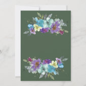 紫とティール（緑がかった色）グリーンフローラ結婚式招待状 招待状 (裏面)