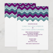 紫とティール（緑がかった色）ジグザグ結婚式招待状 招待状 (正面/裏面)