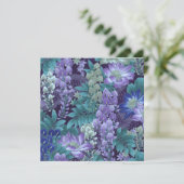 紫とティール(緑がかった色)ジャングルの花 招待状 (スタンド正面)