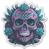 紫とティール(緑がかった色)スカルシール シール (正面)