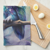 紫とティール(緑がかった色)フクロウ キッチンタオル (四つ折り)