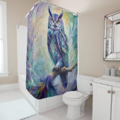 紫とティール(緑がかった色)フクロウ シャワーカーテン (インサイチュ)