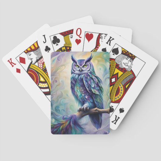 紫とティール(緑がかった色)フクロウ トランプ (裏面)