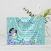 紫とティール(緑がかった色)ブルーベビーシャワー 招待状 (スタンド正面)