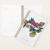 紫とティール(緑がかった色)ヴィンテージママハートタトゥー プランナー手帳 (ディスプレー)