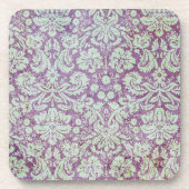 紫とティール(緑がかった色)ヴィンテージ壁紙 コースター (正面)