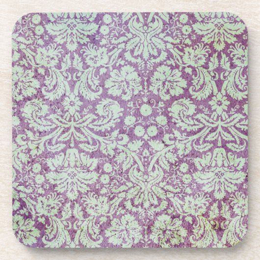 紫とティール（緑がかった色）ヴィンテージ壁紙 コースター (正面)