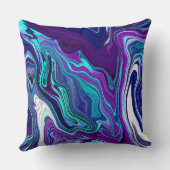 紫とティール（緑がかった色）抽象芸術デジタル大理石 クッション (裏面)