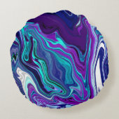 紫とティール（緑がかった色）抽象芸術デジタル大理石 ラウンドクッション (裏面)