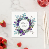 紫とティール（緑がかった色）植物学フローラ結婚ズ スタンダードカクテルナプキン (インサイチュ)