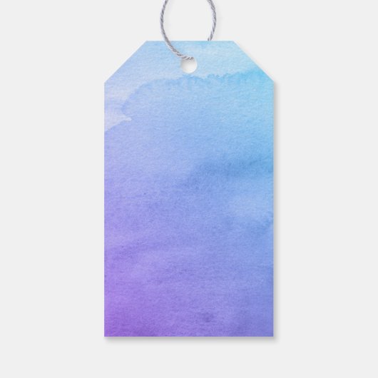 紫とティール（緑がかった色）水彩バルミツワー ギフトタグ (裏面)