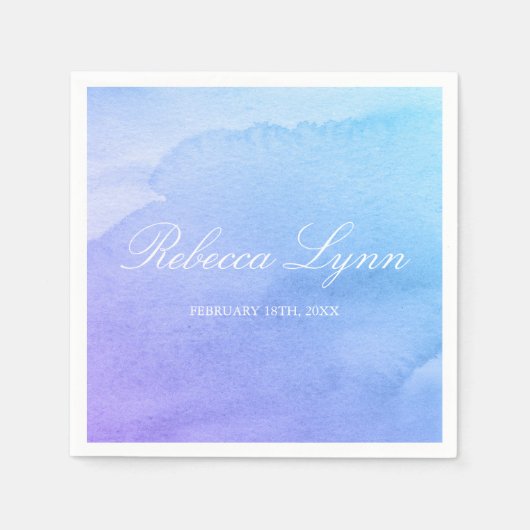 紫とティール（緑がかった色）水彩バルミツワー スタンダードカクテルナプキン (正面)