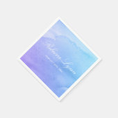 紫とティール（緑がかった色）水彩バルミツワー スタンダードカクテルナプキン (角)