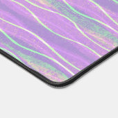 紫とティール（緑がかった色）波のストライプヴィンテージスタイル デスクマット (コーナー)