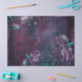 紫とティール（緑がかった色）牡丹の花の切り離し 薄葉紙 (クラフト)