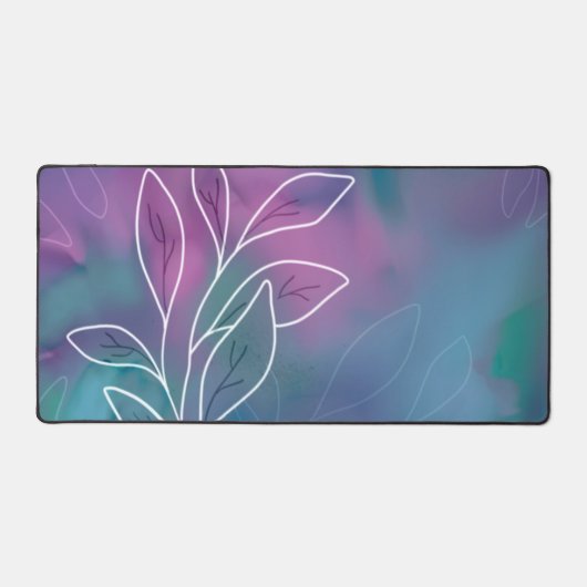 紫とティール（緑がかった色）鮮やかの水彩画アウトライン デスクマット (正面)