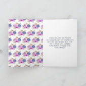 紫とネイビーブルーの花の飾られたパンプキン誕生日 サンキューカード (内部)