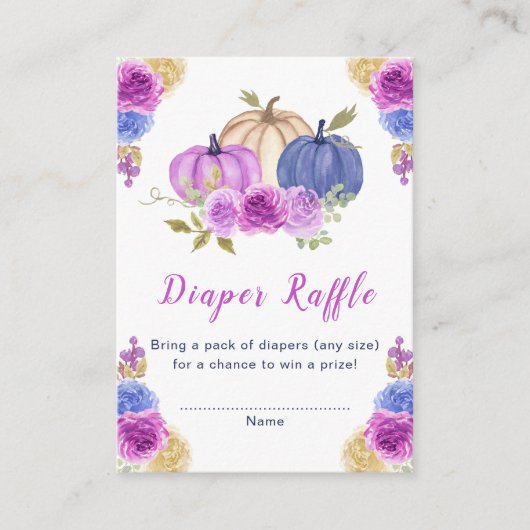 紫とネイビーブルーフローラカボチャ赤ちゃんシャワー エンクロージャーカード (正面)