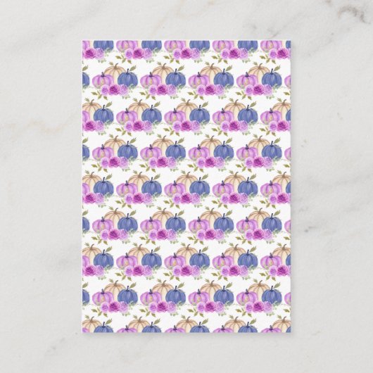 紫とネイビーブルーフローラカボチャ赤ちゃんシャワー エンクロージャーカード (裏面)