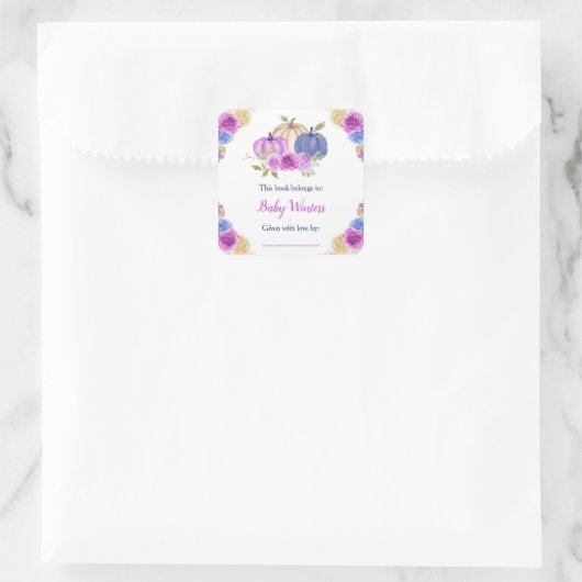 紫とネイビーブルーフローラカボチャ赤ちゃんシャワー スクエアシール (バッグ)
