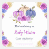 紫とネイビーブルーフローラカボチャ赤ちゃんシャワー スクエアシール (正面)