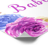 紫とネイビーブルーフローラカボチャ赤ちゃんシャワー ポスター (角)