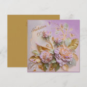 紫とバラの金ゴールド彫刻バラ60日 セーブザデート (正面/裏面)