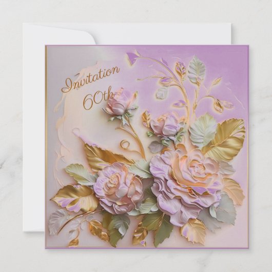 紫とバラの金ゴールド彫刻バラ60日 セーブザデート (正面)