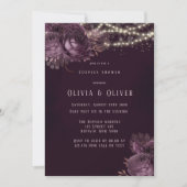 紫とバラの金ゴールド牡丹カップルのシャワー 招待状 (正面)