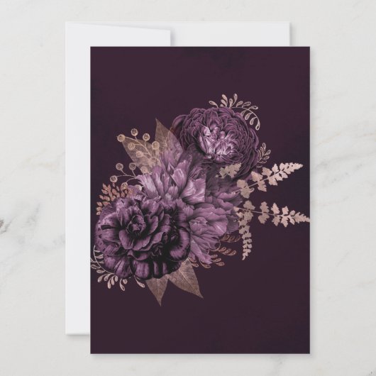 紫とバラの金ゴールド牡丹カップルのシャワー 招待状 (裏面)