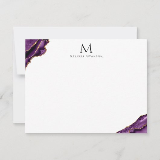 紫とバラの金ゴールド・エレガントノート・カード ノートカード (正面)